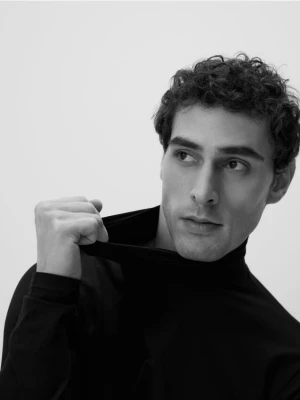 Reserved - Bawełniany longsleeve z golfem - czarny