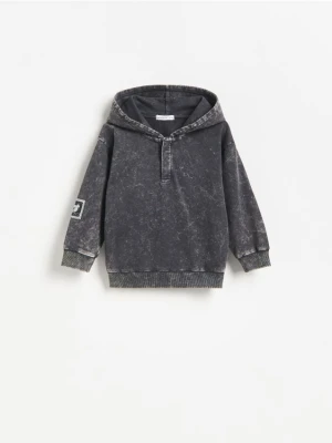 Reserved - Bawełniany longsleeve z kapturem - ciemnoszary
