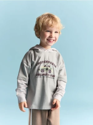 Reserved - Bawełniany longsleeve z kapturem - jasnozielony