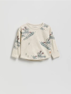 Reserved - Bawełniany longsleeve z nadrukiem - beżowy