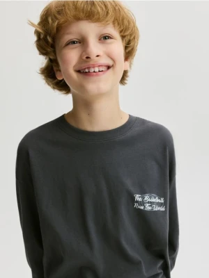 Reserved - Bawełniany longsleeve z nadrukiem - ciemnoszary