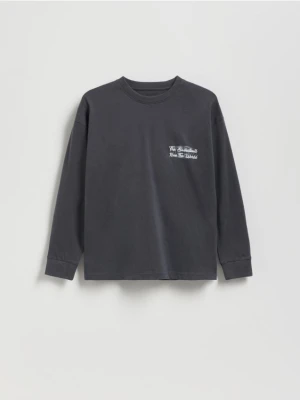Reserved - Bawełniany longsleeve z nadrukiem - ciemnoszary