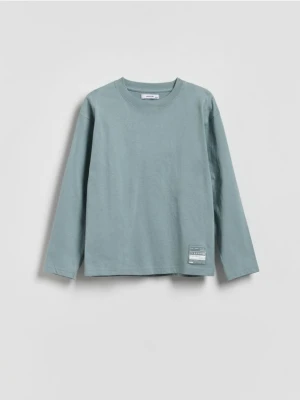 Reserved - Bawełniany longsleeve z nadrukiem - ciemny turkus