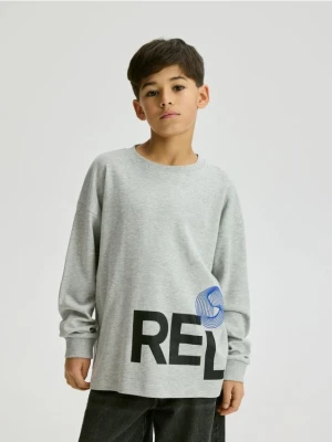 Reserved - Bawełniany longsleeve z nadrukiem - jasnoszary