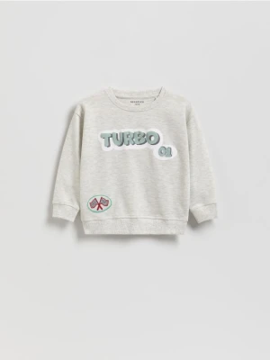 Reserved - Bawełniany longsleeve z nadrukiem - jasnoszary