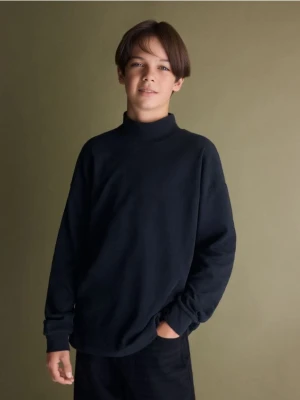 Reserved - Bawełniany longsleeve z półgolfem - czarny