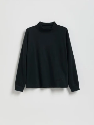 Reserved - Bawełniany longsleeve z półgolfem - czarny