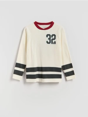 Reserved - Bawełniany longsleeve - złamana biel