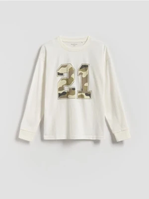 Reserved - Bawełniany longsleeve - złamana biel