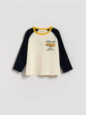 Reserved - Bawełniany longsleeve - złamana biel