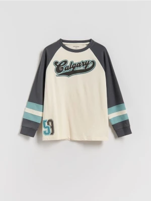 Reserved - Bawełniany longsleeve - złamana biel