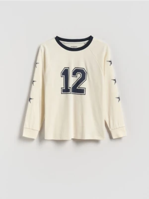 Reserved - Bawełniany longsleeve - złamana biel