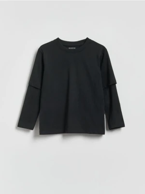 Reserved - Bawełniany longsleeve - złamana biel