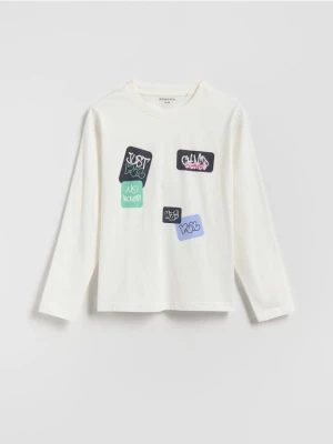 Reserved - Bawełniany longsleeve - złamana biel