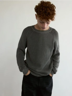 Reserved - Bawełniany sweter - ciemnoszary