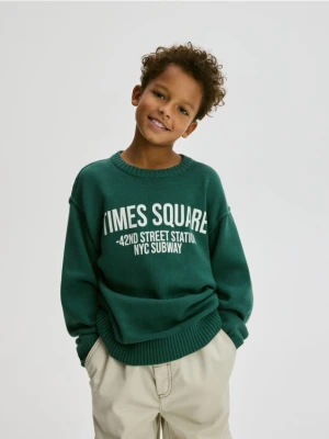 Reserved - Bawełniany sweter - ciemny turkus