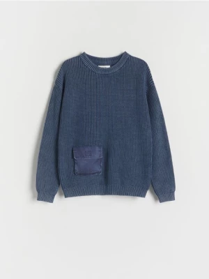 Reserved - Bawełniany sweter - granatowy