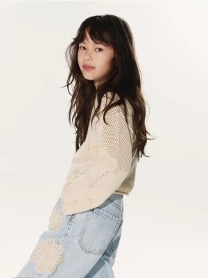 Reserved - Bawełniany sweter - kremowy