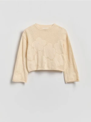 Reserved - Bawełniany sweter - kremowy