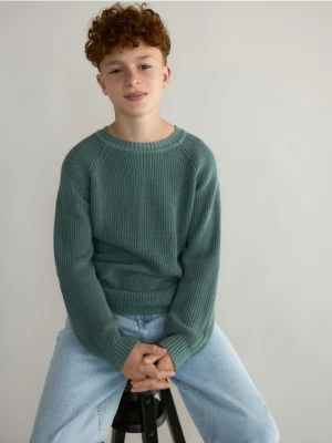 Reserved - Bawełniany sweter - morski