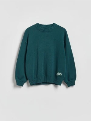 Reserved - Bawełniany sweter oversize - morski