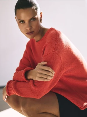 Reserved - Bawełniany sweter oversize - pomarańczowy