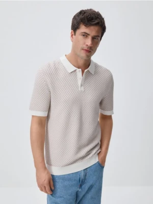 Reserved - Bawełniany sweter polo - beżowy