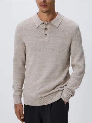 Reserved - Bawełniany sweter polo - beżowy