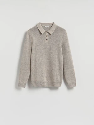 Reserved - Bawełniany sweter polo - beżowy