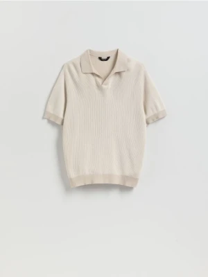 Reserved - Bawełniany sweter polo - beżowy