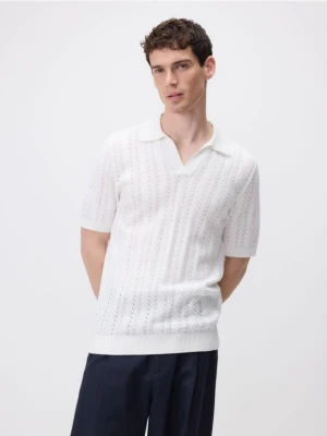 Reserved - Bawełniany sweter polo - biały