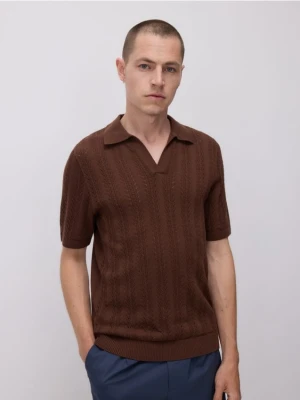 Reserved - Bawełniany sweter polo - brązowy