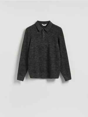 Reserved - Bawełniany sweter polo - ciemnoszary