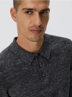 Reserved - Bawełniany sweter polo - ciemnoszary