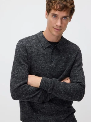 Reserved - Bawełniany sweter polo - ciemnoszary