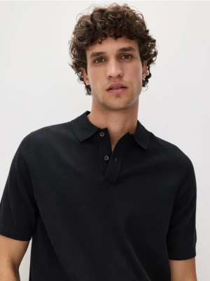 Reserved - Bawełniany sweter polo - czarny