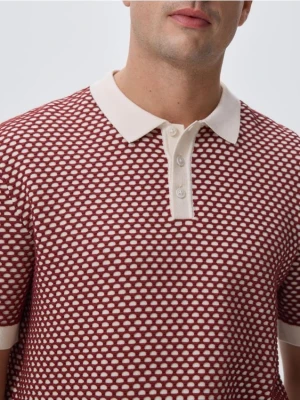 Reserved - Bawełniany sweter polo - czerwony