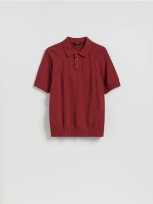 Reserved - Bawełniany sweter polo - czerwony