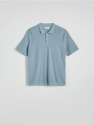 Reserved - Bawełniany sweter polo - jasnoniebieski