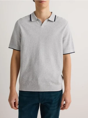 Reserved - Bawełniany sweter polo - jasnoszary