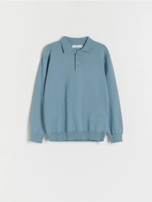 Reserved - Bawełniany sweter polo - niebieski