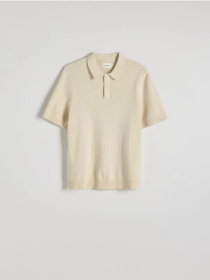 Reserved - Bawełniany sweter polo - złamana biel