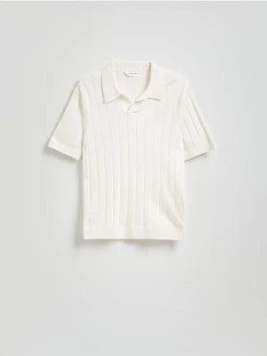 Reserved - Bawełniany sweter polo - złamana biel