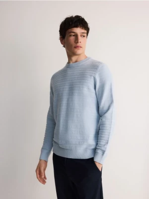 Reserved - Bawełniany sweter w paski - jasnoniebieski