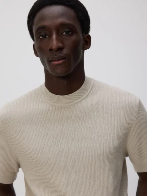 Reserved - Bawełniany sweter z krótkim rękawem - beżowy