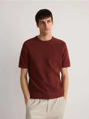 Reserved - Bawełniany sweter z krótkim rękawem - karminowy