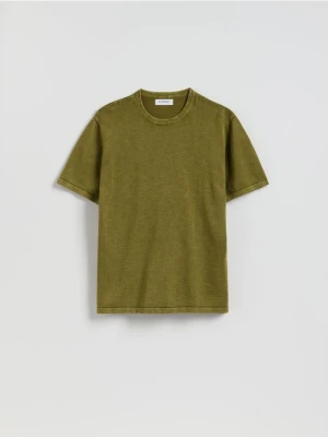 Reserved - Bawełniany sweter z krótkim rękawem - oliwkowy