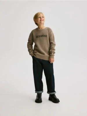 Reserved - Bawełniany sweter z nadrukiem - beżowy