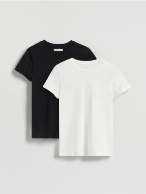 Reserved - Bawełniany t-shirt 2 pack - złamana biel