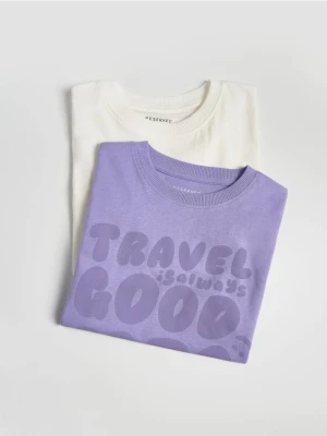 Reserved - Bawełniany t-shirt 2 pack - złamana biel